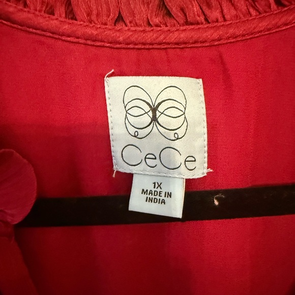 CeCe Burgundy Tiered V-Neck Long Sleeve Dress - Picture 3 of 4